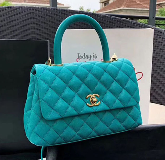 Chanel Caviar Calfskin Flap Bag With Handle 24cm Green