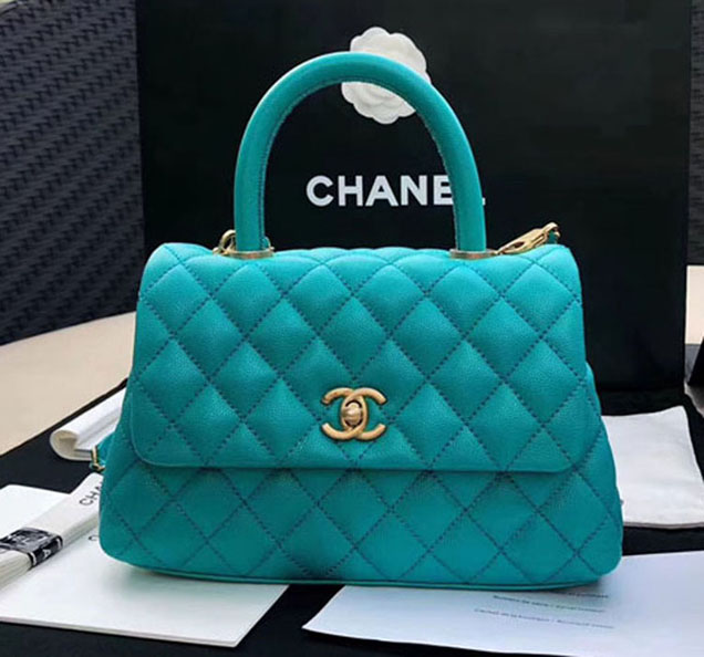 Chanel Caviar Calfskin Flap Bag With Handle 24cm Green