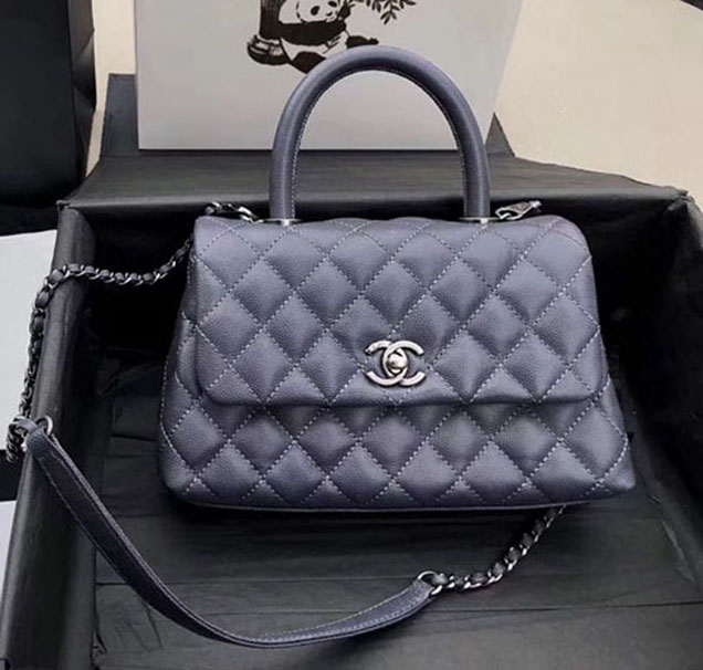 Chanel Caviar Calfskin Flap Bag With Handle 24cm Elephant Grey