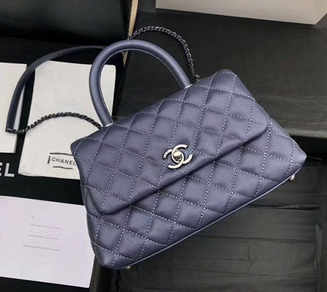 Chanel Caviar Calfskin Flap Bag With Handle 24cm Elephant Grey
