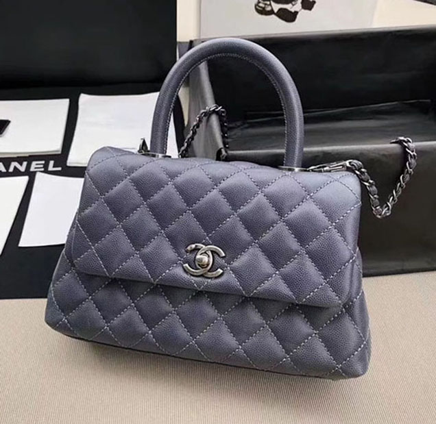 Chanel Caviar Calfskin Flap Bag With Handle 24cm Elephant Grey