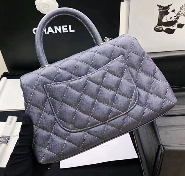 Chanel Caviar Calfskin Flap Bag With Handle 24cm Elephant Grey