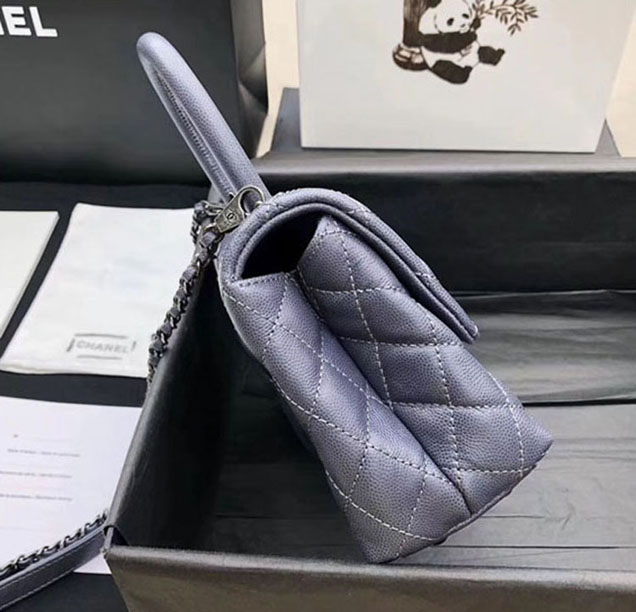 Chanel Caviar Calfskin Flap Bag With Handle 24cm Elephant Grey