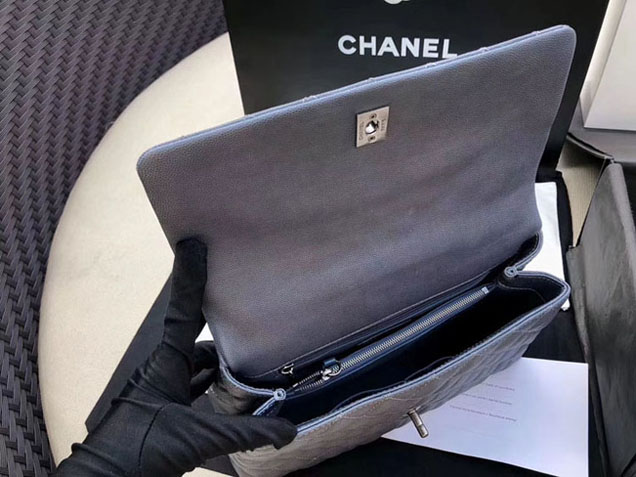 Chanel Caviar Calfskin Flap Bag With Handle 24cm Elephant Grey