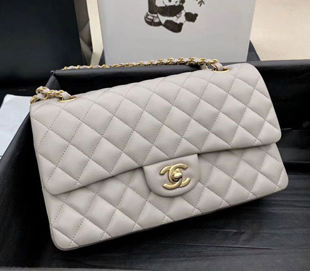 Chanel Original Quilting Lambskin Meiudm Classic Flap Bag Dove Gray Gold-tone Metal