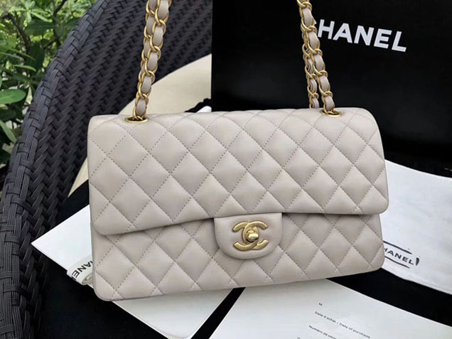Chanel Original Quilting Lambskin Meiudm Classic Flap Bag Dove Gray Gold-tone Metal