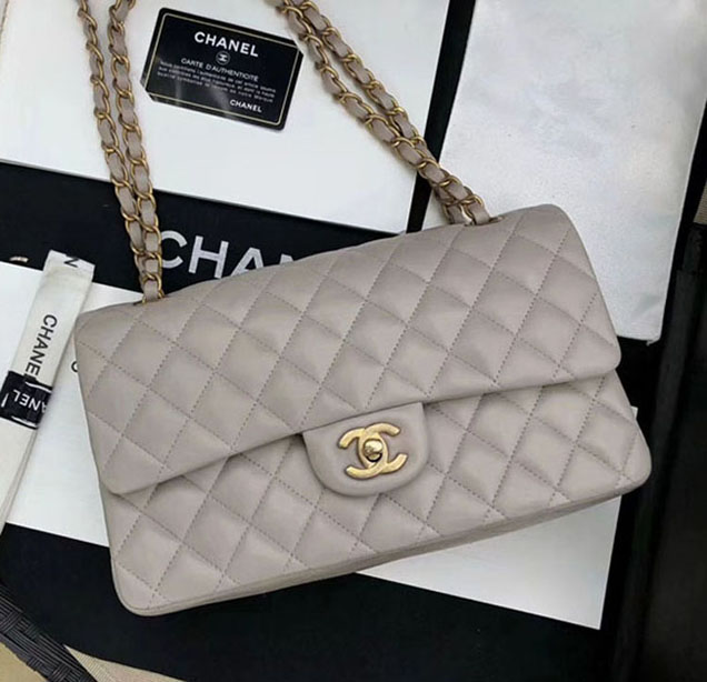 Chanel Original Quilting Lambskin Meiudm Classic Flap Bag Dove Gray Gold-tone Metal