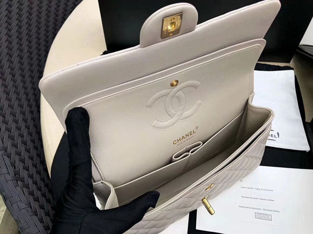 Chanel Original Quilting Lambskin Meiudm Classic Flap Bag Dove Gray Gold-tone Metal