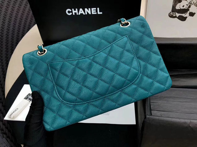 Chanel Classic Flap Bag 30cm Peacock Blue Grained Calfskin Silver-Tone Metal
