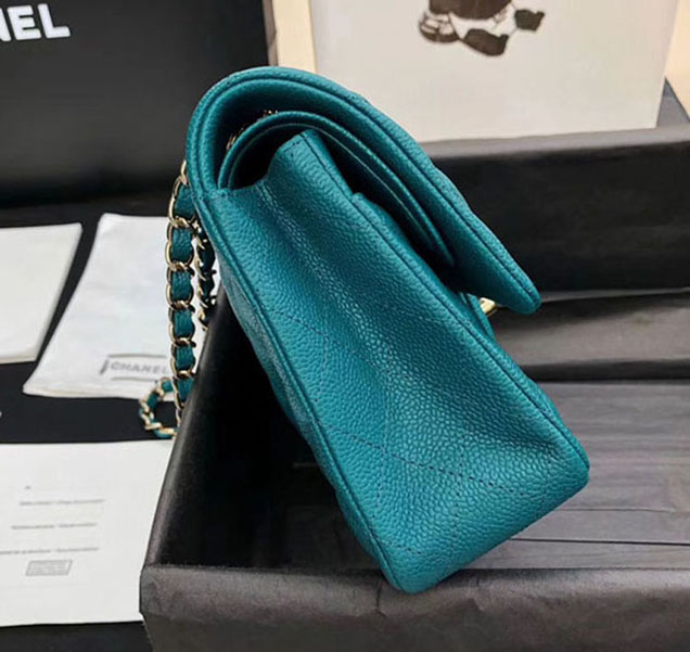 Chanel Classic Flap Bag 30cm Peacock Blue Grained Calfskin Silver-Tone Metal