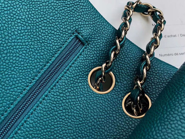 Chanel Classic Flap Bag 30cm Peacock Blue Grained Calfskin Silver-Tone Metal