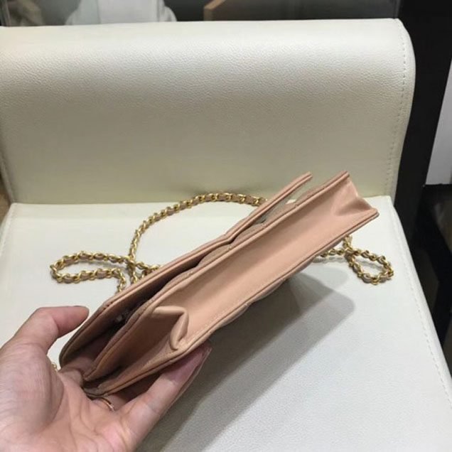 Chanel CC Filigree Grained Calfskin Wallet On Chain WOC Bag A84451 Apricot 2018