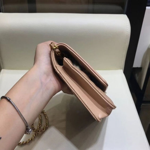 Chanel CC Filigree Grained Calfskin Wallet On Chain WOC Bag A84451 Apricot 2018