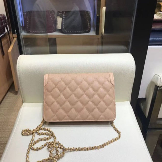 Chanel CC Filigree Grained Calfskin Wallet On Chain WOC Bag A84451 Apricot 2018