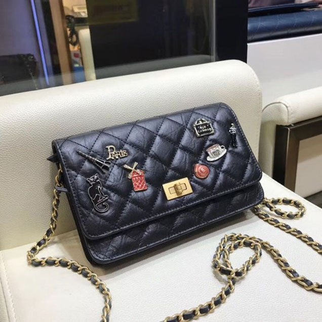 Chanel Lucky Charms Reissue Wallet On Chain WOC Bag Black 2018