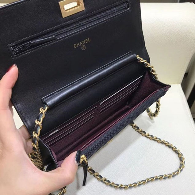 Chanel Lucky Charms Reissue Wallet On Chain WOC Bag Black 2018