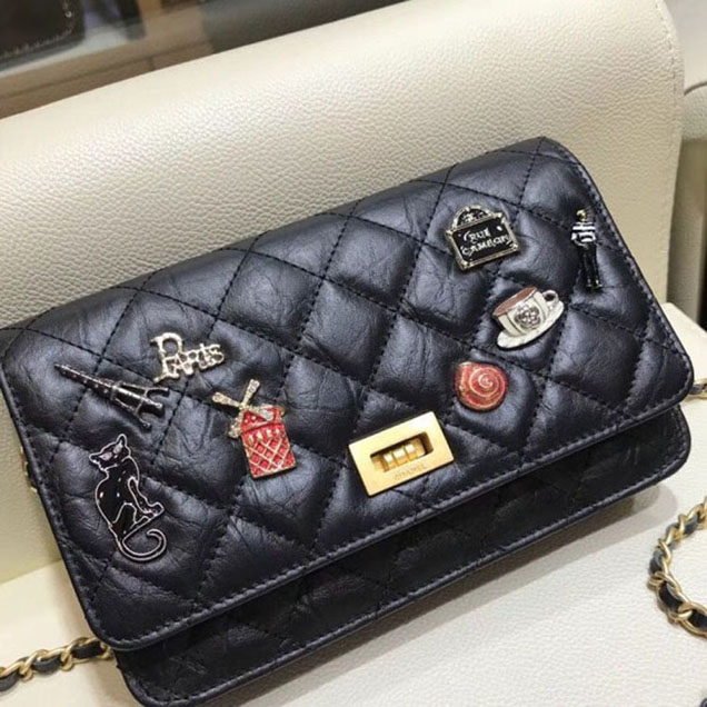 Chanel Lucky Charms Reissue Wallet On Chain WOC Bag Black 2018