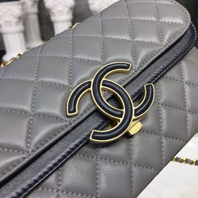 Chanel Enamel CC Flap Bag 22cm Aged Gold Hardware Lambskin Leather Mtiers d'Art Paris-Hamburg 2018 Collection Grey