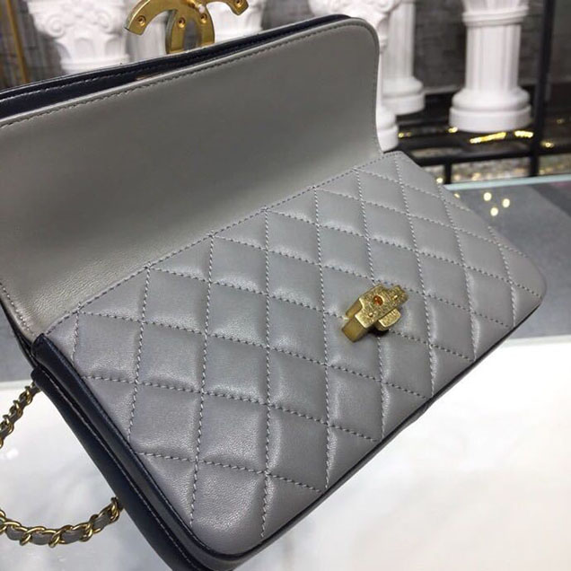 Chanel Enamel CC Flap Bag 22cm Aged Gold Hardware Lambskin Leather Mtiers d'Art Paris-Hamburg 2018 Collection Grey