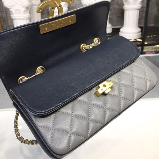 Chanel Enamel CC Flap Bag 22cm Aged Gold Hardware Lambskin Leather Mtiers d'Art Paris-Hamburg 2018 Collection Grey