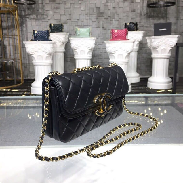 Chanel Enamel CC Flap Bag 22cm Aged Gold Hardware Lambskin Leather Mtiers d'Art Paris-Hamburg 2018 Collection Black