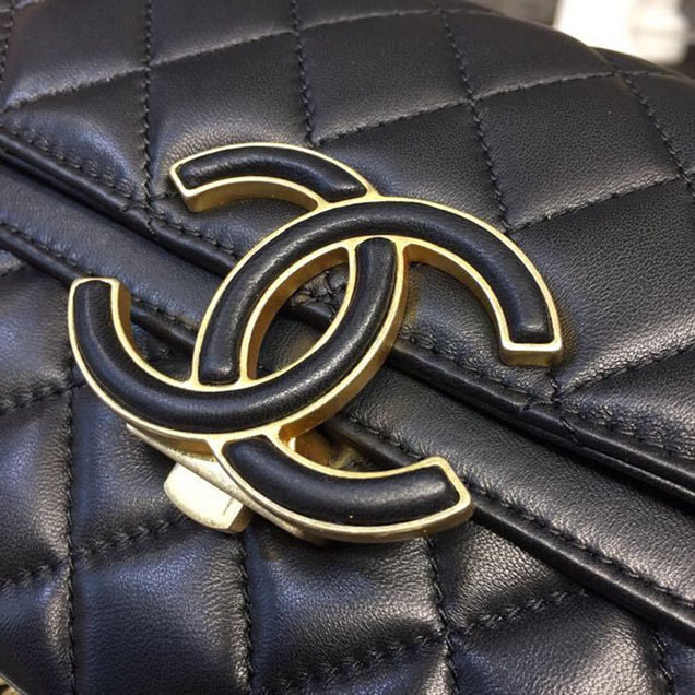 Chanel Enamel CC Flap Bag 22cm Aged Gold Hardware Lambskin Leather Mtiers d'Art Paris-Hamburg 2018 Collection Black