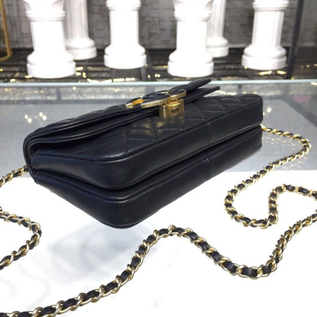 Chanel Enamel CC Flap Bag 22cm Aged Gold Hardware Lambskin Leather Mtiers d'Art Paris-Hamburg 2018 Collection Black
