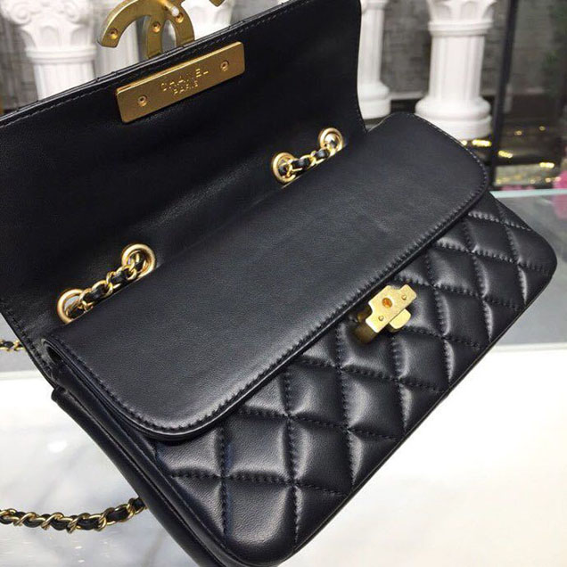 Chanel Enamel CC Flap Bag 22cm Aged Gold Hardware Lambskin Leather Mtiers d'Art Paris-Hamburg 2018 Collection Black