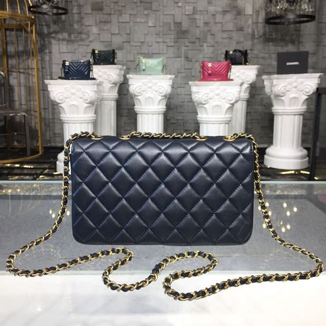 Chanel Enamel CC Flap Bag 22cm Aged Gold Hardware Lambskin Leather Metiers d'Art Paris-Hamburg 2018 Collection Navy