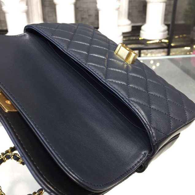 Chanel Enamel CC Flap Bag 22cm Aged Gold Hardware Lambskin Leather Metiers d'Art Paris-Hamburg 2018 Collection Navy