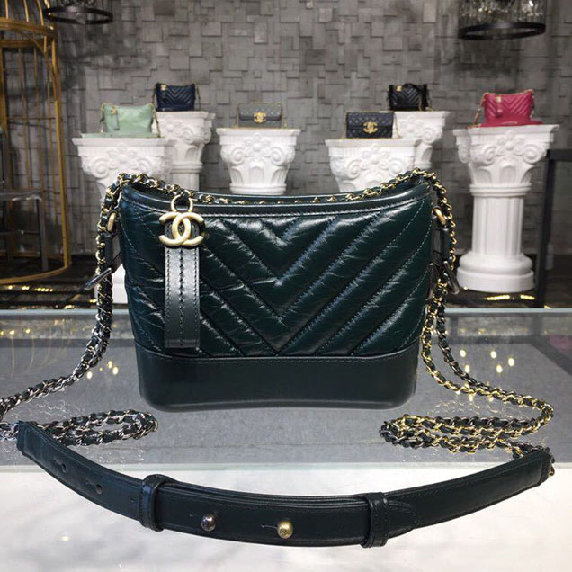 Chanel Gabrielle Chevron Hobo Bag Small 20cm Lambskin Leather Spring Summer Act 2 2018 Collection Dark Green