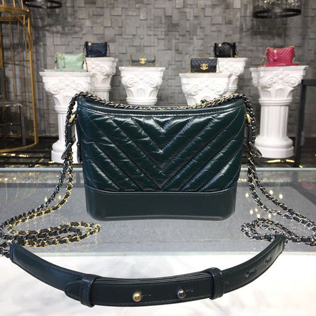 Chanel Gabrielle Chevron Hobo Bag Small 20cm Lambskin Leather Spring Summer Act 2 2018 Collection Dark Green