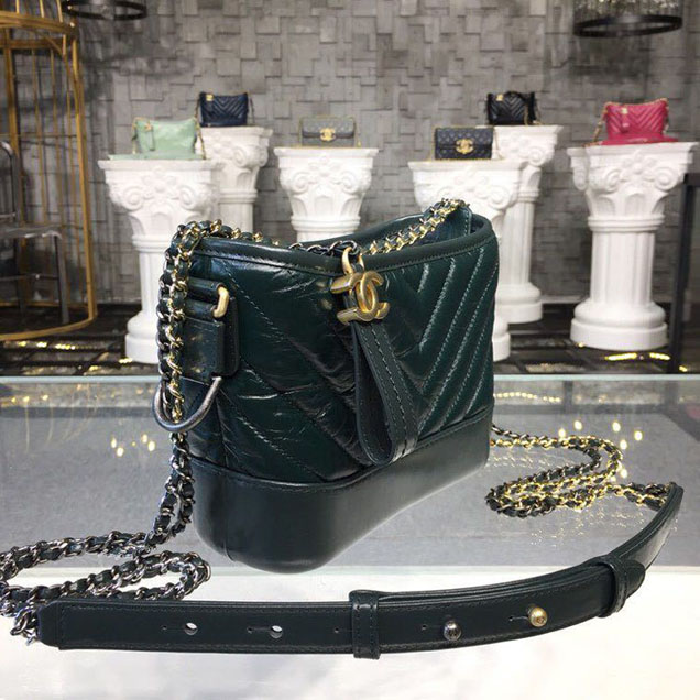 Chanel Gabrielle Chevron Hobo Bag Small 20cm Lambskin Leather Spring Summer Act 2 2018 Collection Dark Green