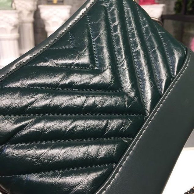 Chanel Gabrielle Chevron Hobo Bag Small 20cm Lambskin Leather Spring Summer Act 2 2018 Collection Dark Green