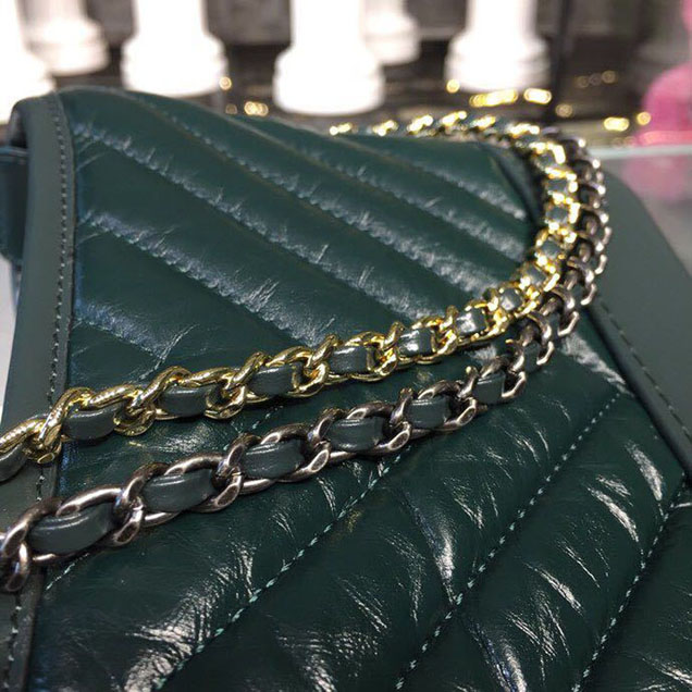 Chanel Gabrielle Chevron Hobo Bag Small 20cm Lambskin Leather Spring Summer Act 2 2018 Collection Dark Green