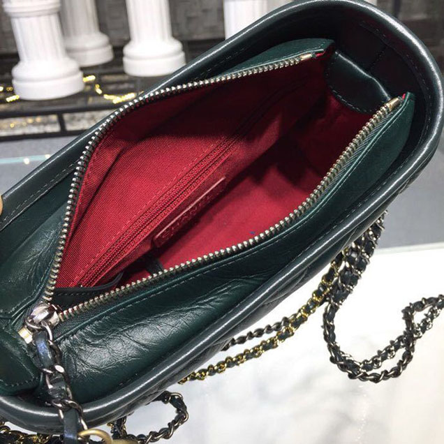 Chanel Gabrielle Chevron Hobo Bag Small 20cm Lambskin Leather Spring Summer Act 2 2018 Collection Dark Green