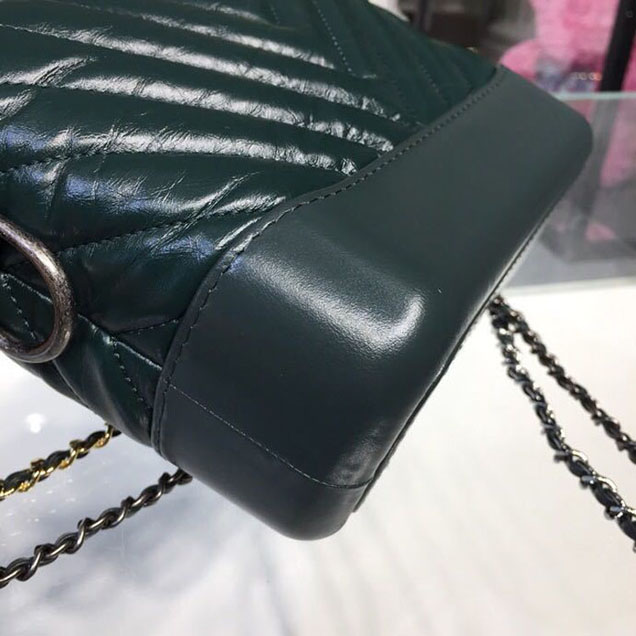 Chanel Gabrielle Chevron Hobo Bag Small 20cm Lambskin Leather Spring Summer Act 2 2018 Collection Dark Green