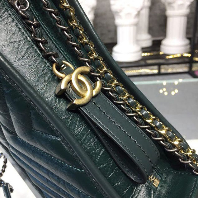 Chanel Gabrielle Chevron Hobo Bag Small 20cm Lambskin Leather Spring Summer Act 2 2018 Collection Dark Green