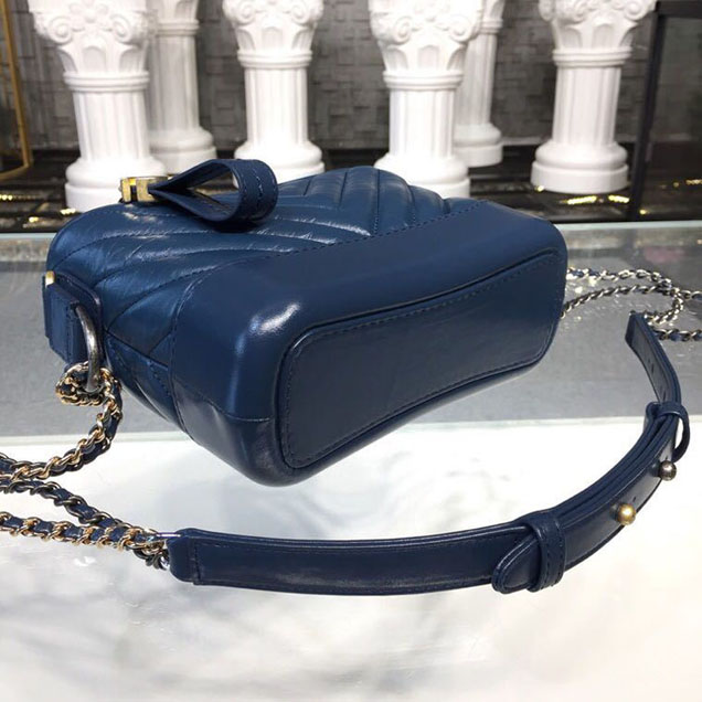Chanel Gabrielle Chevron Hobo Bag Small 20cm Lambskin Leather Spring Summer Act 2 2018 Collection Navy