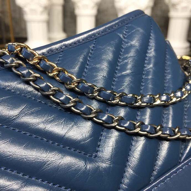 Chanel Gabrielle Chevron Hobo Bag Small 20cm Lambskin Leather Spring Summer Act 2 2018 Collection Navy