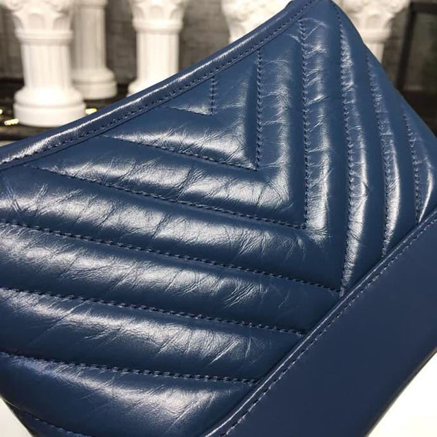 Chanel Gabrielle Chevron Hobo Bag Small 20cm Lambskin Leather Spring Summer Act 2 2018 Collection Navy