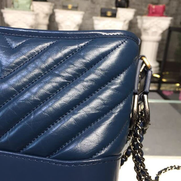 Chanel Gabrielle Chevron Hobo Bag Small 20cm Lambskin Leather Spring Summer Act 2 2018 Collection Navy