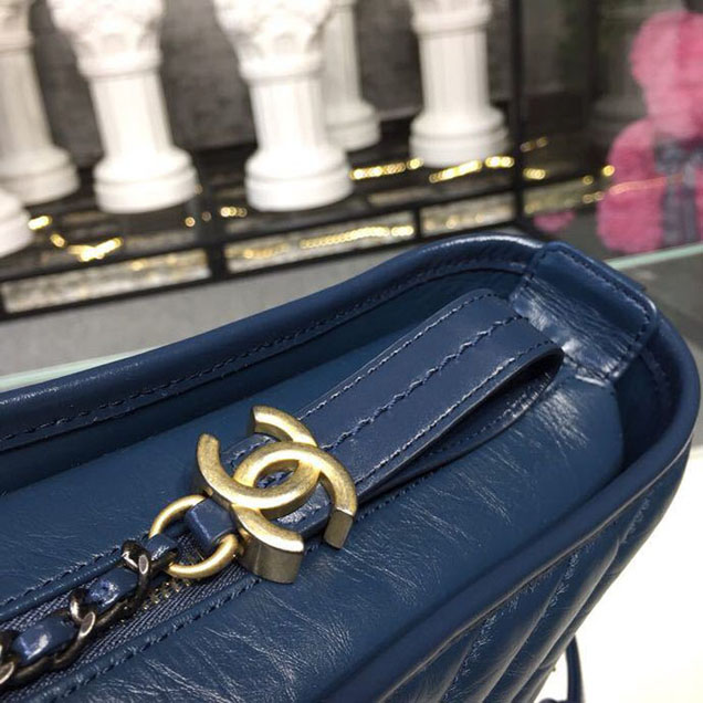 Chanel Gabrielle Chevron Hobo Bag Small 20cm Lambskin Leather Spring Summer Act 2 2018 Collection Navy