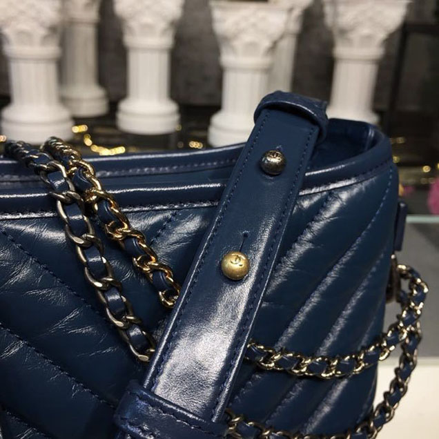 Chanel Gabrielle Chevron Hobo Bag Small 20cm Lambskin Leather Spring Summer Act 2 2018 Collection Navy