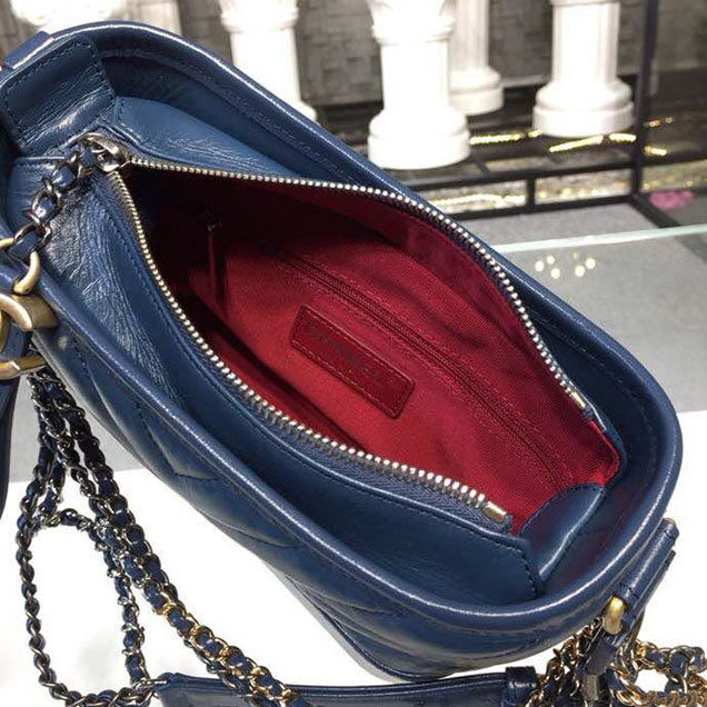Chanel Gabrielle Chevron Hobo Bag Small 20cm Lambskin Leather Spring Summer Act 2 2018 Collection Navy