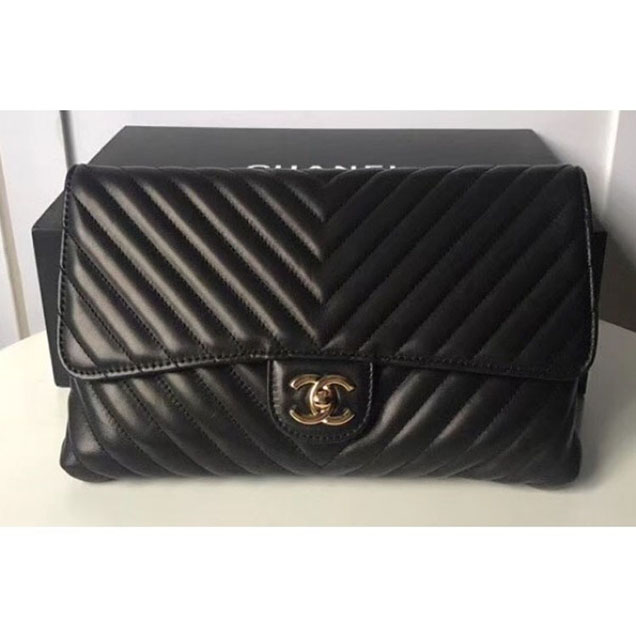 Chanel Lambskin Chevron Classic Clutch Bag A57650 Black 2018