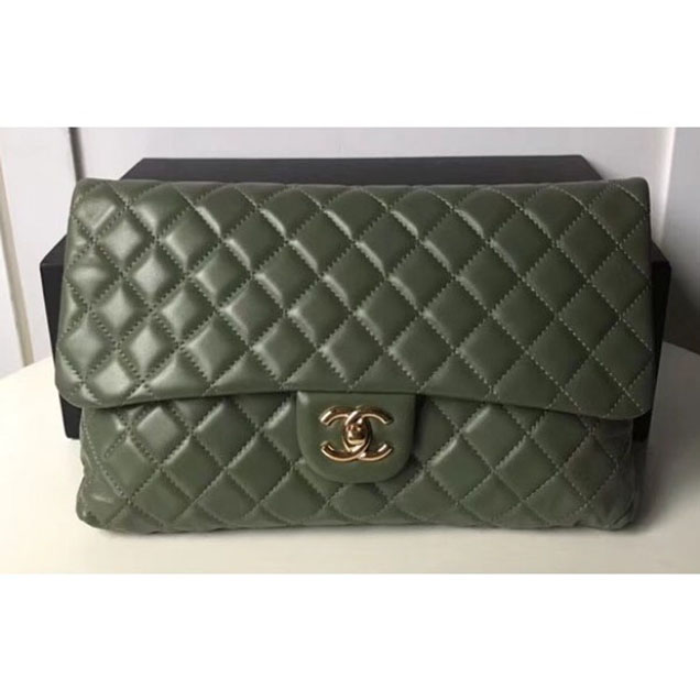 Chanel Lambskin Classic Quilted Clutch Bag A57650 Army Green 2018