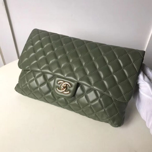 Chanel Lambskin Classic Quilted Clutch Bag A57650 Army Green 2018