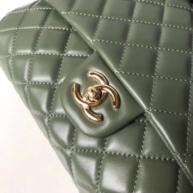 Chanel Lambskin Classic Quilted Clutch Bag A57650 Army Green 2018