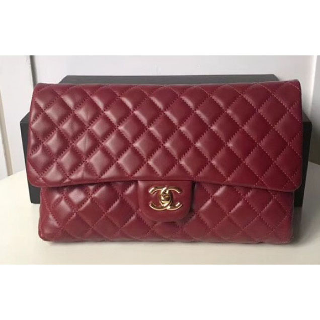 Chanel Lambskin Classic Quilted Clutch Bag A57650 Dark Red 2018